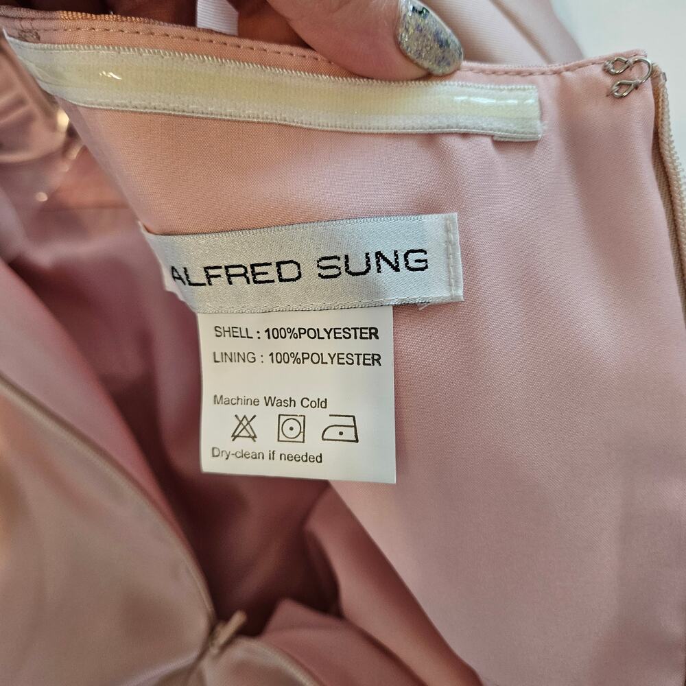 Alfred Sung Satin Twill Strapless‎ Notch Dress Pockets in Toasted Sugar Size 16 - Picture 6 of 10